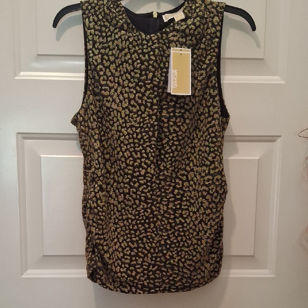 Michael Kors Black & Gold Leopard Print Fitted Tank Top-NWT!